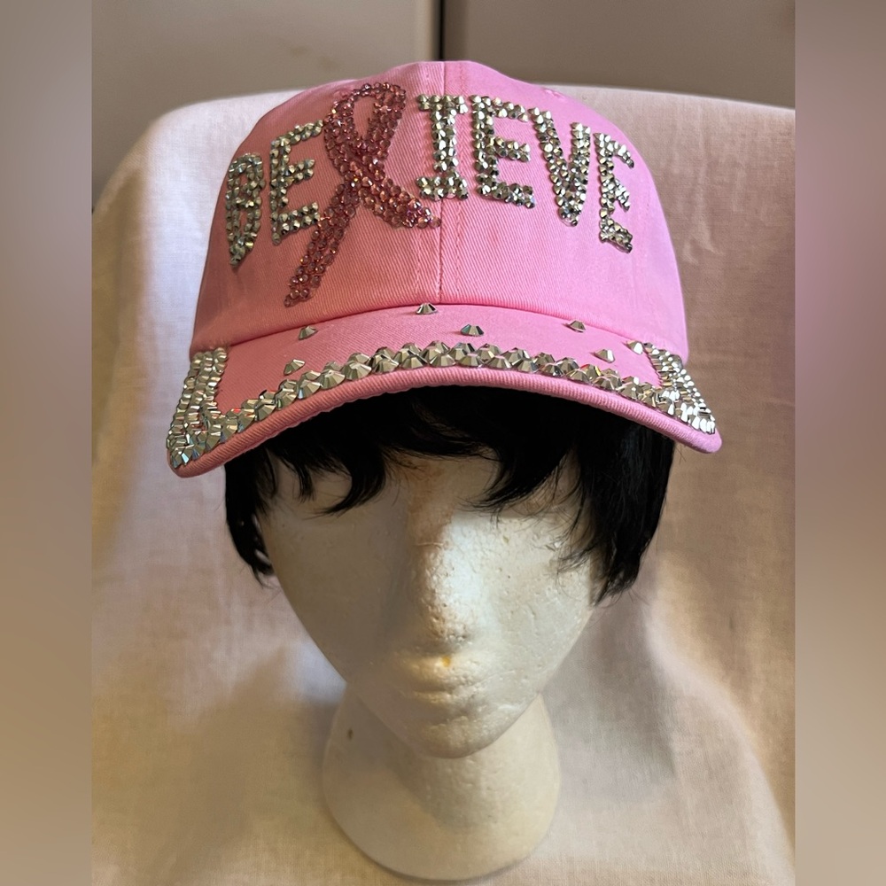 Breast Cancer Awareness Believe Bling Ball Cap.